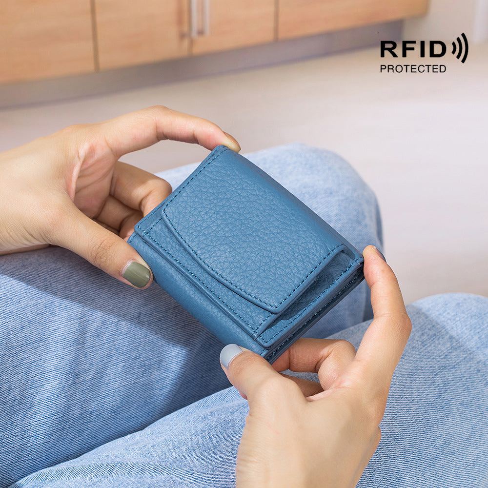 Women's Japanese Style Genuine Leather RFID Protected Mini Coin Wallet (Short)