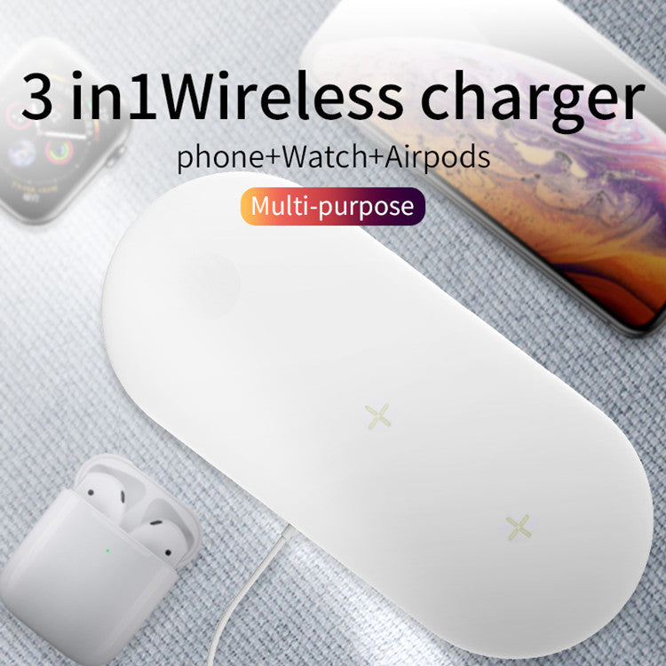 3-in-1 Fast Wireless Charging Pad 10W for iPhone, Apple Watch & AirPods - Oval Charging Mat