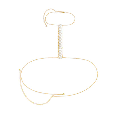Elegant Plunge Neckline Body Chain with Imitation Keshi Pearls