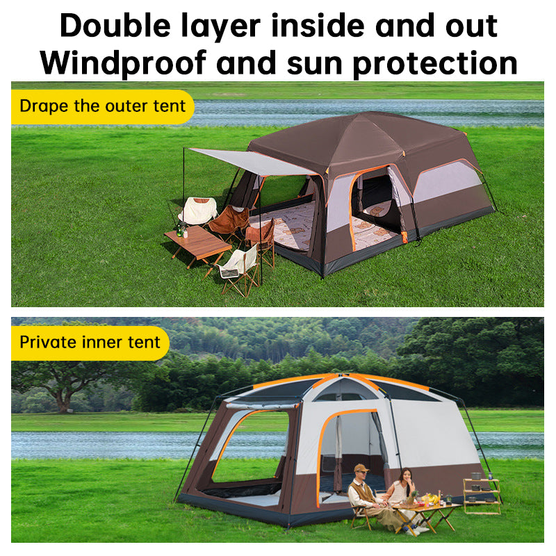 4-6 Person Family Camping Tent with Sunshade Awning - Waterproof Cabin Tent