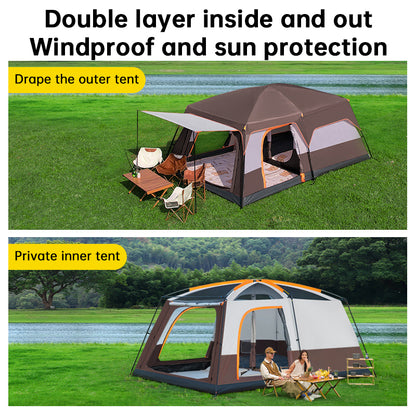 4-6 Person Family Camping Tent with Sunshade Awning - Waterproof Cabin Tent