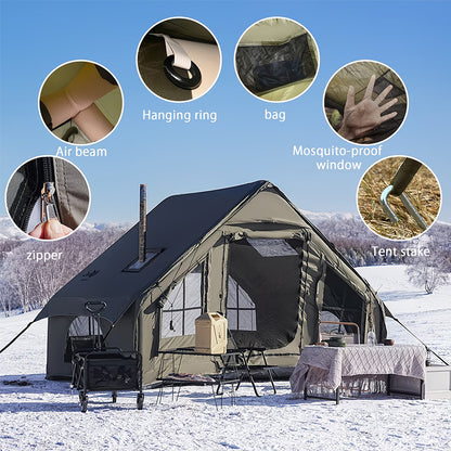 Outdoor Inflatable Air Tent with Extension Canopy - Breathable Mesh House Tent with Air Pump