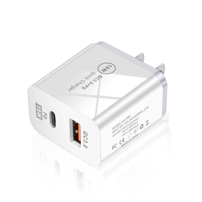 Dual-Port Fast Charging Adapter - 18W QC3.0 PD USB-A & Type-C Wall Charger
