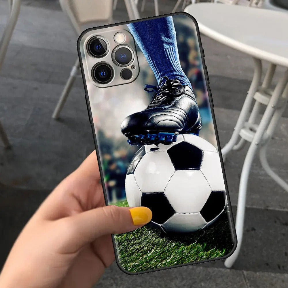 Football Soccer Pattern Soft TPU Phone Case - Sports Graphic Protective Cover for iPhone 15 14 13 Pro Max