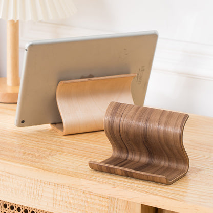 Creative S-Shaped Wooden Desktop Phone Stand - Minimalist Portable Cell Phone Holder Bracket