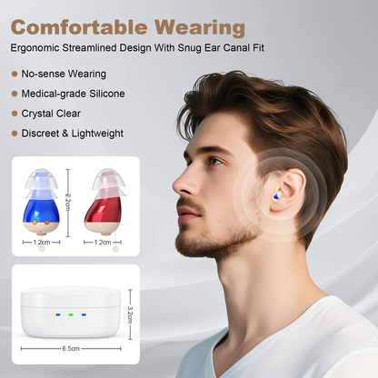 Noise-Reducing In-Ear Hearing Aid - Mini Wireless Sound Amplifier & Personal Care Device with Dock