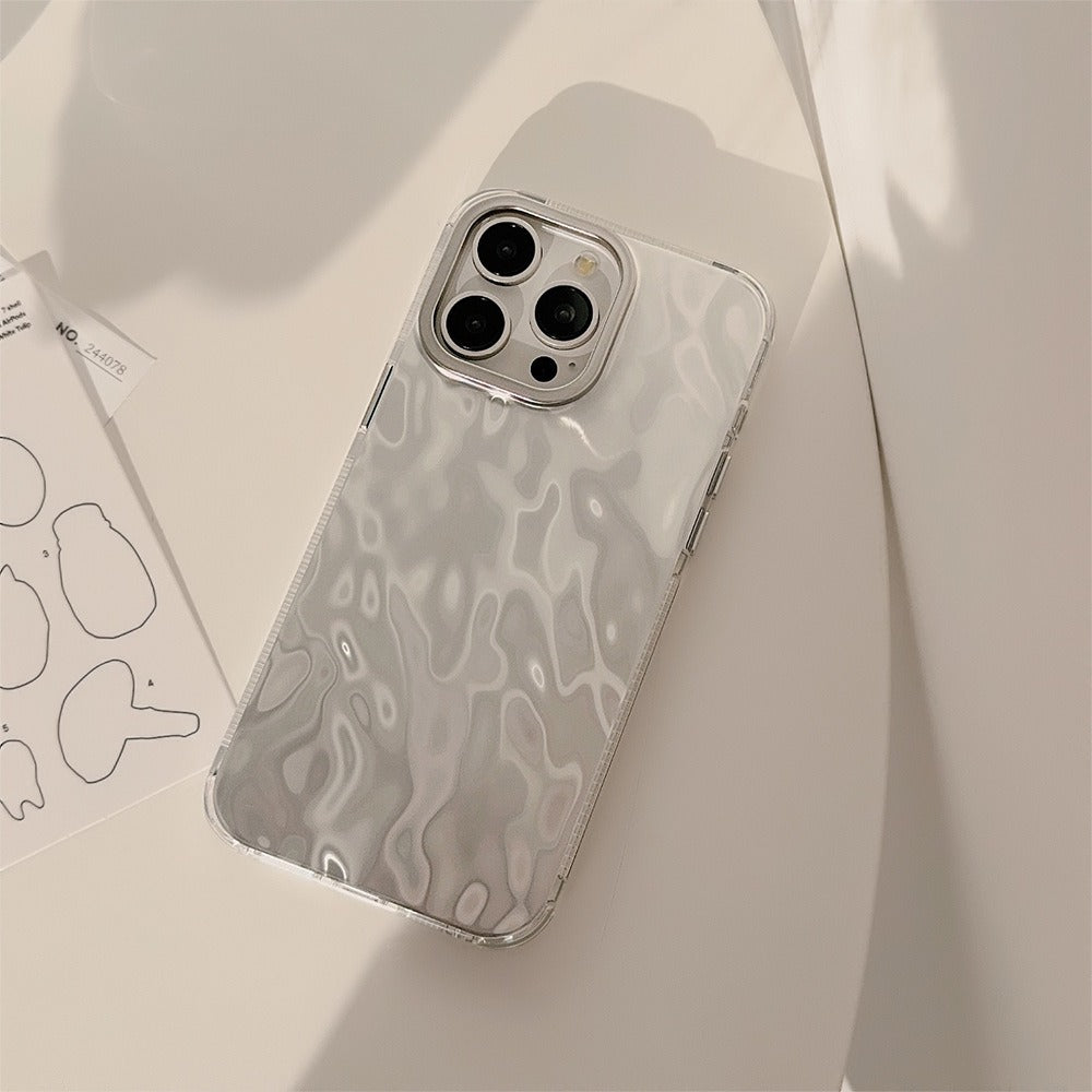 Luxury Liquid Ripple Silver Foil Pattern Phone Case for iPhone 15 14 13 12 Pro Max - Aesthetic Clear Cover