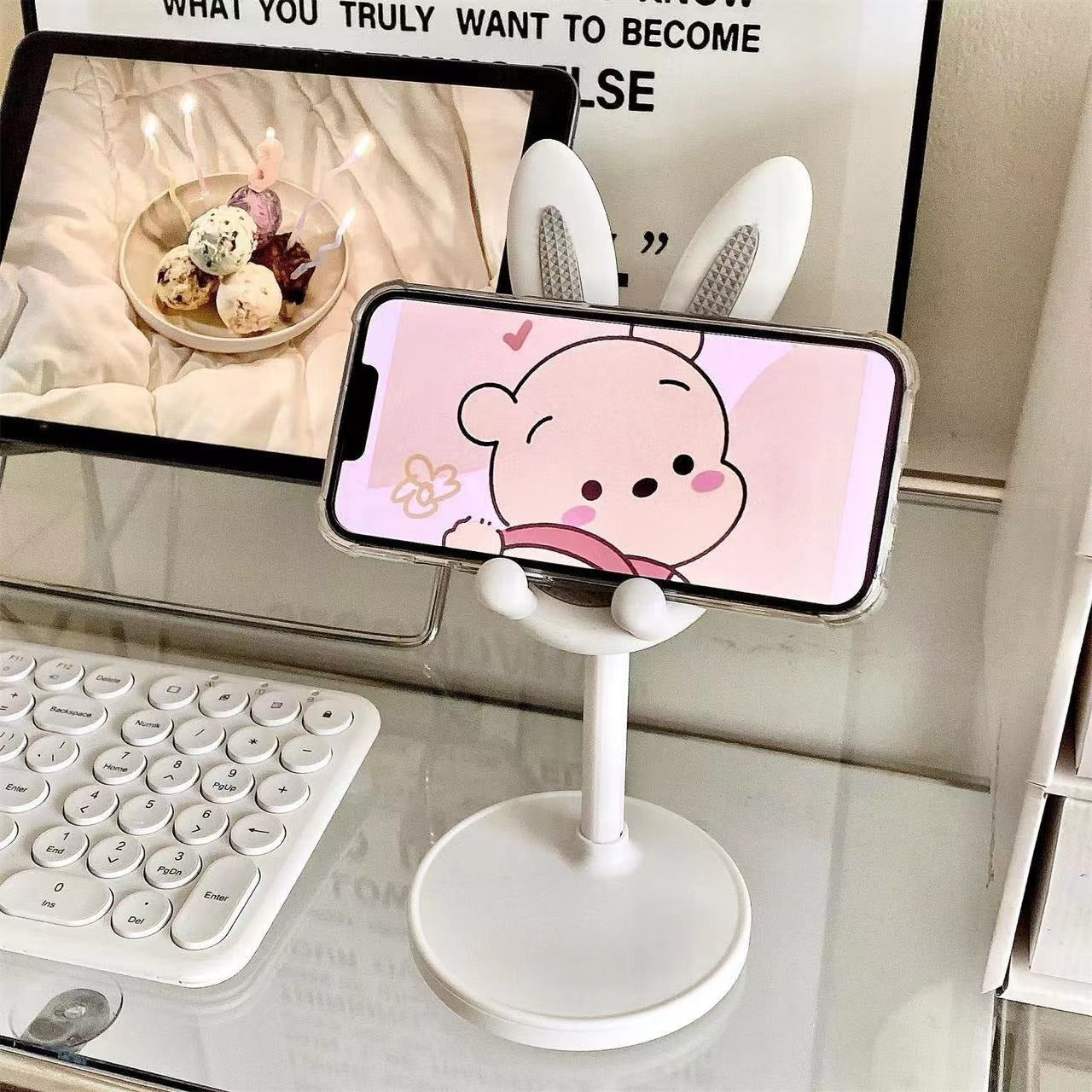 Cute Bunny Rabbit Desktop Phone Stand - Adjustable Height Mobile & Tablet Holder