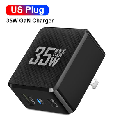 35W GaN Fast Wall Charger - QC3.0 & PD Dual-Port Power Adapter for Smartphones