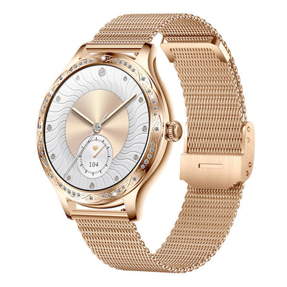 AK60 Women's Smart Watch - HD Calling Luxury Smartwatch with Rhinestone Strap, Heart Rate & Blood Pressure Monitor