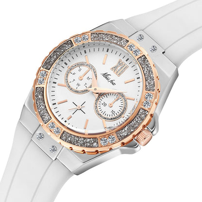 Elegant Ladies Diamond Quartz Wristwatch with Blue Rubber Band
