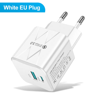 Dual-Port USB & PD Fast Wall Charger - Intelligent Shunt Super Fast Charging Power Adapter