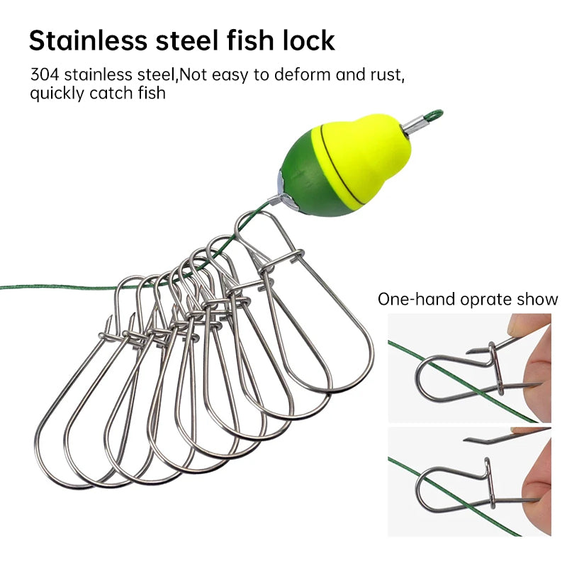 Stainless Steel Live Fish Stringer with Reel - 8 Clips Fishing Lock Stringer & Float