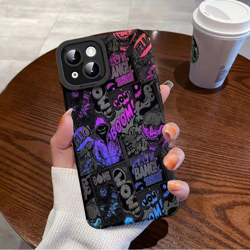 Trendy Comic Graffiti Pattern Phone Case for iPhone 15 14 13 12 11 Pro Max - Streetwear Soft TPU Cover