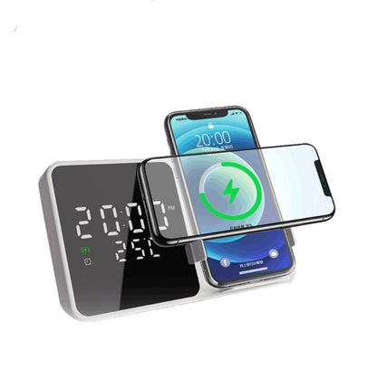 15W Fast Wireless Charger & Mobile Phone Stand - Digital Alarm Clock with Temperature Gauge