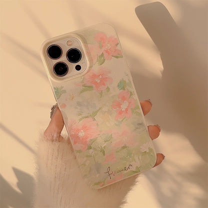 Floral Oil Painting Art Phone Case for iPhone 15 14 13 Pro Max - Aesthetic Soft Silicone Cover