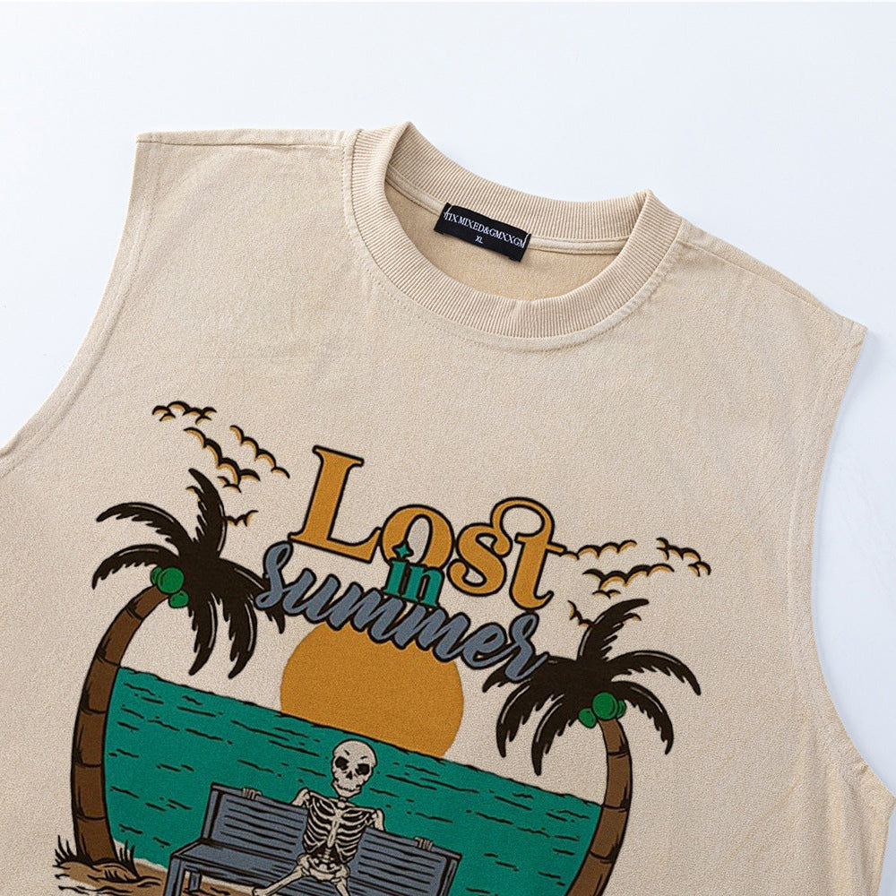 Casual Tropical Coconut Tree Graphic Sleeveless Vest Shirt for Men