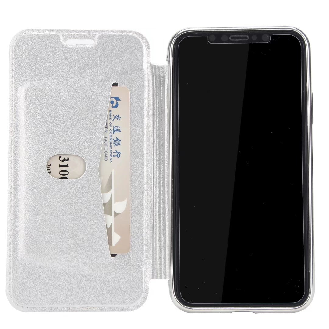 Luxury Electroplated Clear Back Flip Leather Wallet Case for iPhone 15 14 13 12 - Ultra-Slim Card Holder Cover