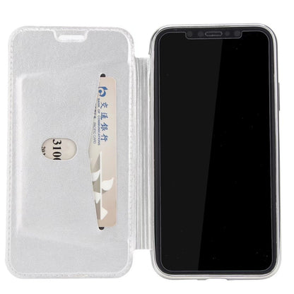 Luxury Electroplated Clear Back Flip Leather Wallet Case for iPhone 15 14 13 12 - Ultra-Slim Card Holder Cover