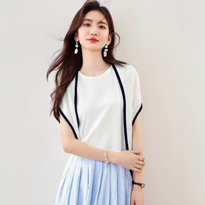 Women's Yellow Knitted Short Sleeve T-Shirt - Summer Outfit Chic Top