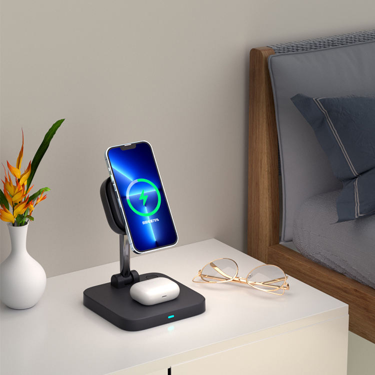 3-in-1 Magnetic Wireless Charger with Cooling Fan - Fast Charging Station Stand for iPhone, Watch & Earphones