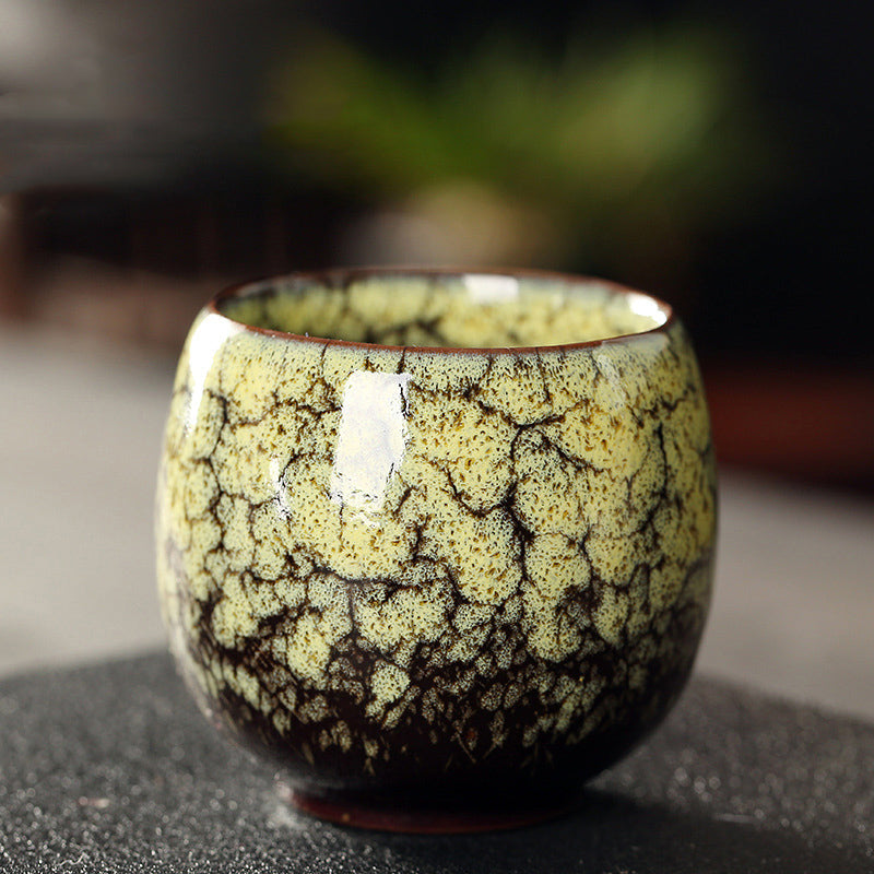 Jian Zhan Master Tea Cups with Egg-Shaped Design and Colorful Glaze