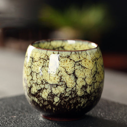 Jian Zhan Master Tea Cups with Egg-Shaped Design and Colorful Glaze