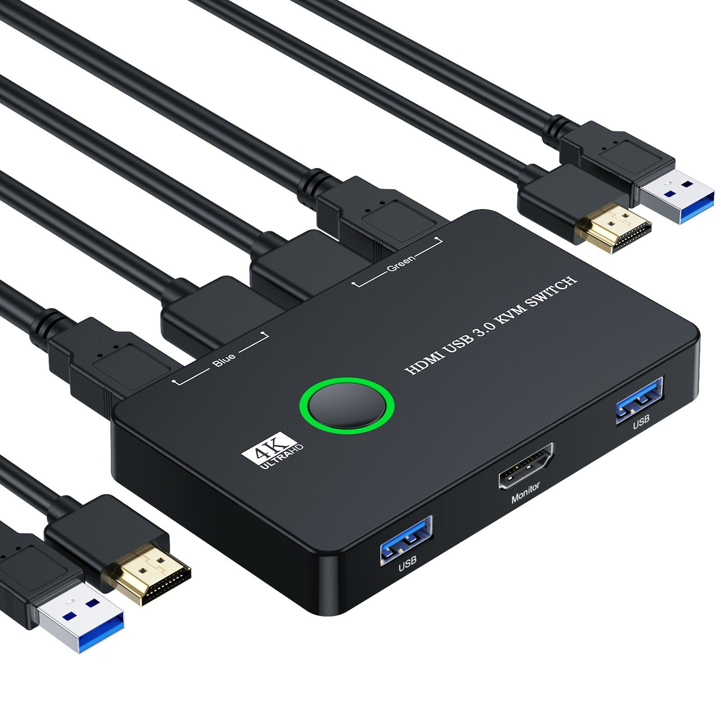 2-Port HDMI KVM Switch - USB 3.0 Display and Peripheral Sharing Switcher for 2 Computers