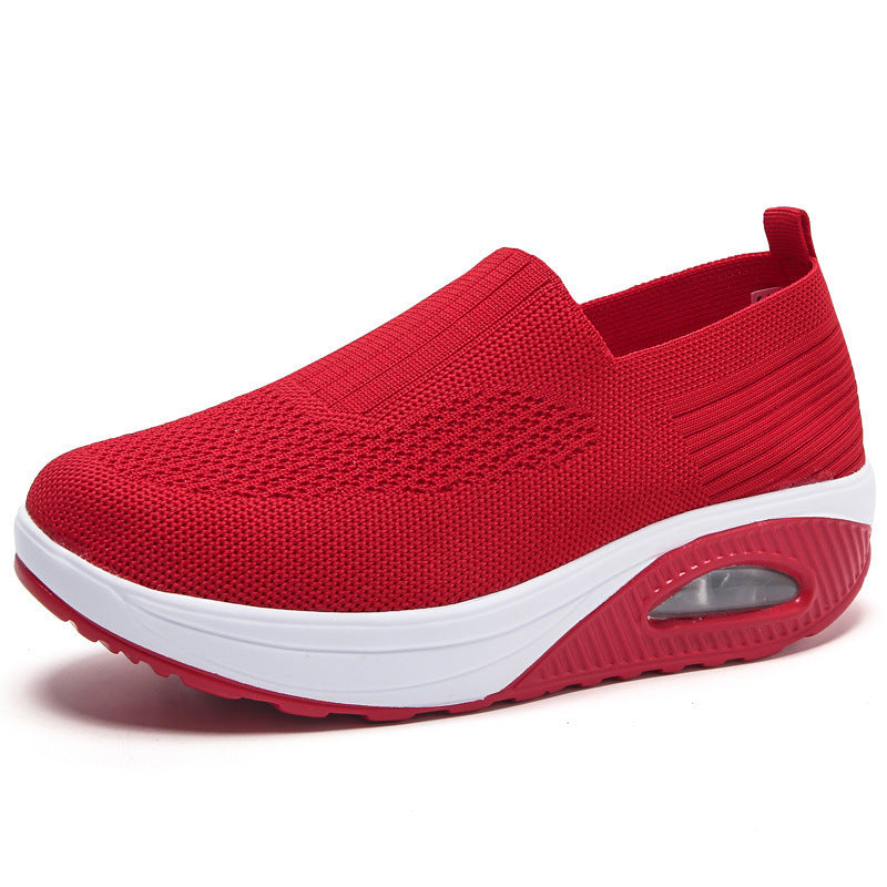 Women's Slip-On Flyknit Shoes - Thick Air Cushion Soft Sole Sneakers