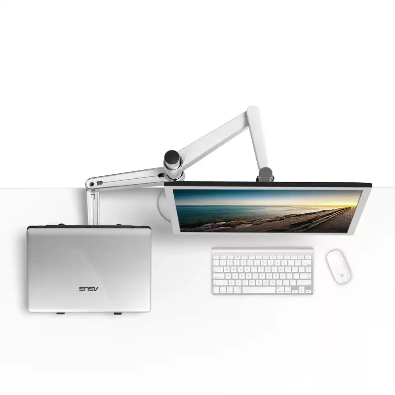 Dual Monitor and Laptop Stand Arm - Aluminum Alloy Double-Section Mount for Desktop Screens and Notebooks