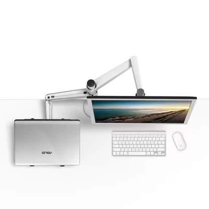 Dual Monitor and Laptop Stand Arm - Aluminum Alloy Double-Section Mount for Desktop Screens and Notebooks