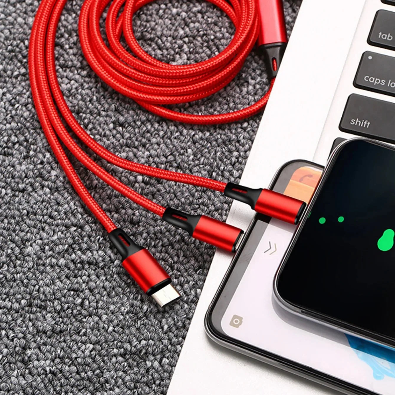 Universal 3-in-1 Charging Cable - 1.2M Multi-Device Fast Charger Cord for iPhone & Android