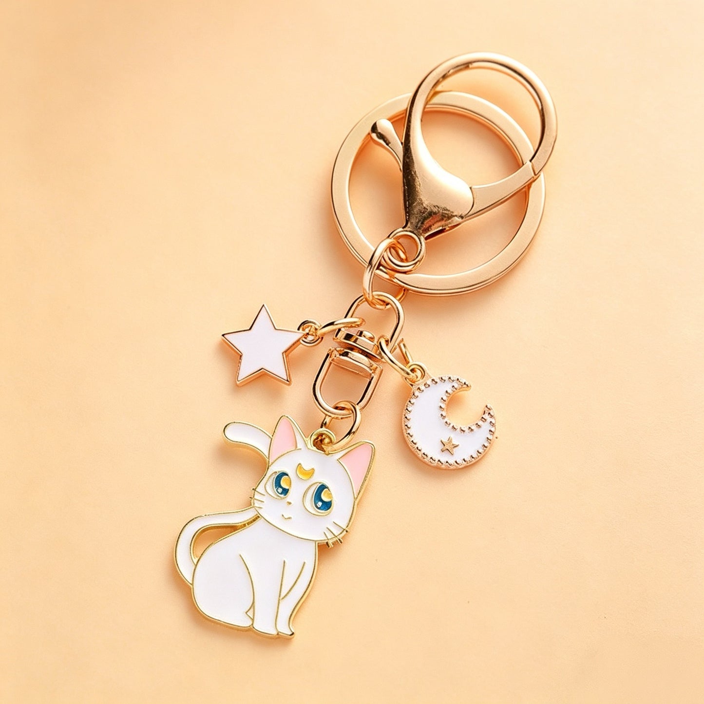 Kawaii Anime Cat Metal Keyring with Lobster Clasp for Women