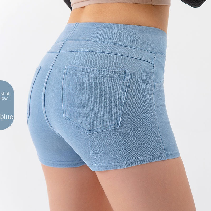 High Elastic Denim Style Yoga Trousers - Slim Fit Star Pattern Gym Leggings for Women