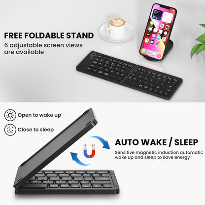 Ultra-Slim Folding Portable Bluetooth Keyboard - Dual-Mode Rechargeable Wireless Keyboard with One-Click Connection