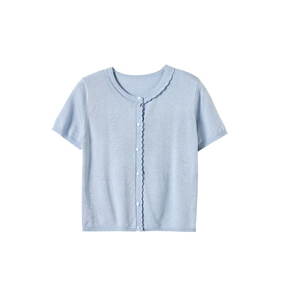 Chic Ice Silk Knit Short Sleeve Top - Lightweight Casual T-Shirt for Women
