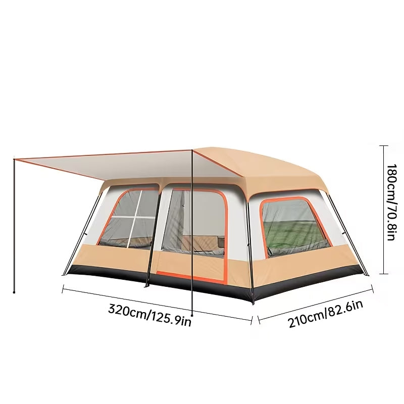 4-6 Person Family Camping Tent with Sunshade Awning - Waterproof Cabin Tent