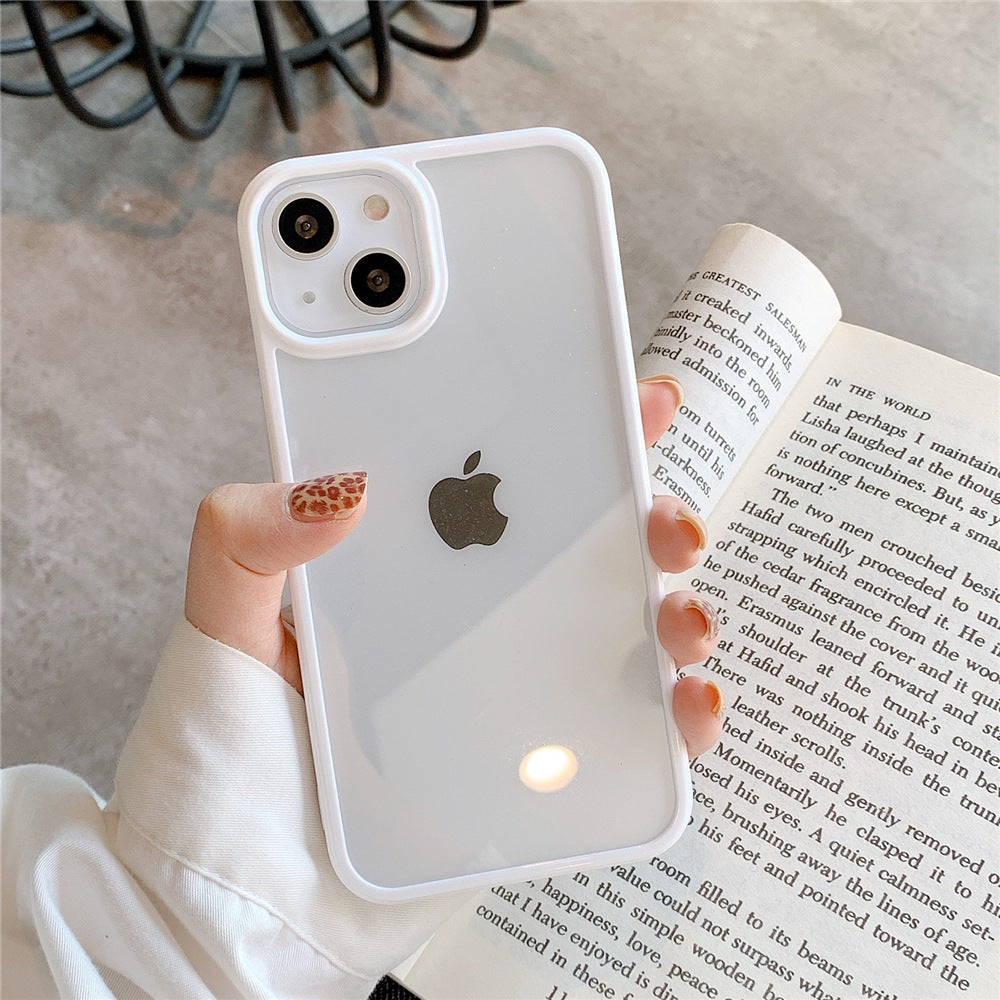 Candy Color Frame Clear Acrylic Phone Case for iPhone 15 14 13 12 Pro Max - Transparent Matte Shockproof Cover