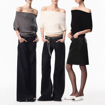 Smart Feel Multi-Way Ribbed Knit Top - Off-Shoulder Casual Loose Shirt