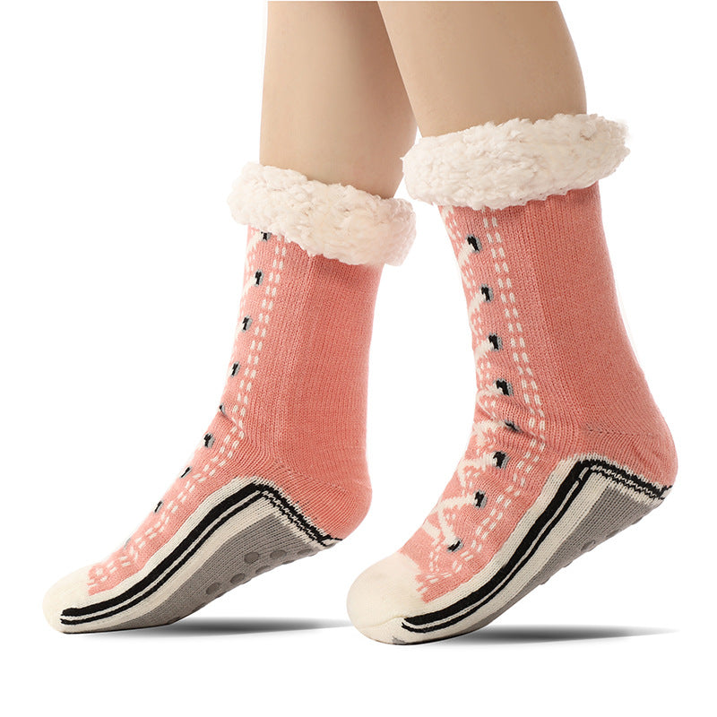 Turquoise Anti-Slip Slipper Socks with Plush Fleece Lining (Women's)