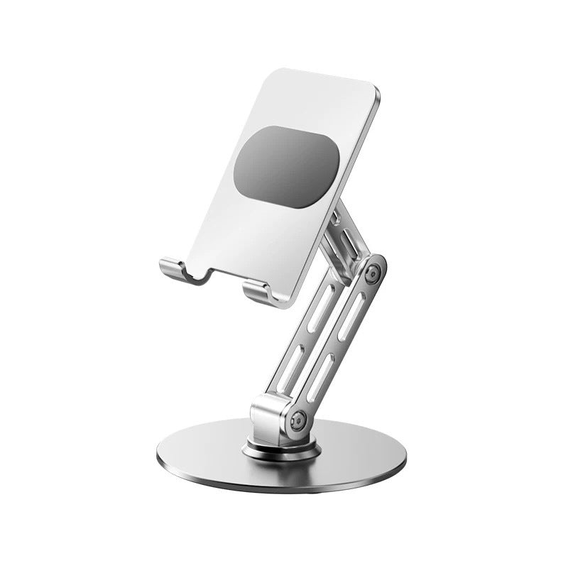 Executive Wooden Base Aluminum Phone Stand - 360 Rotating Foldable Desktop Holder for iPhone & Tablets