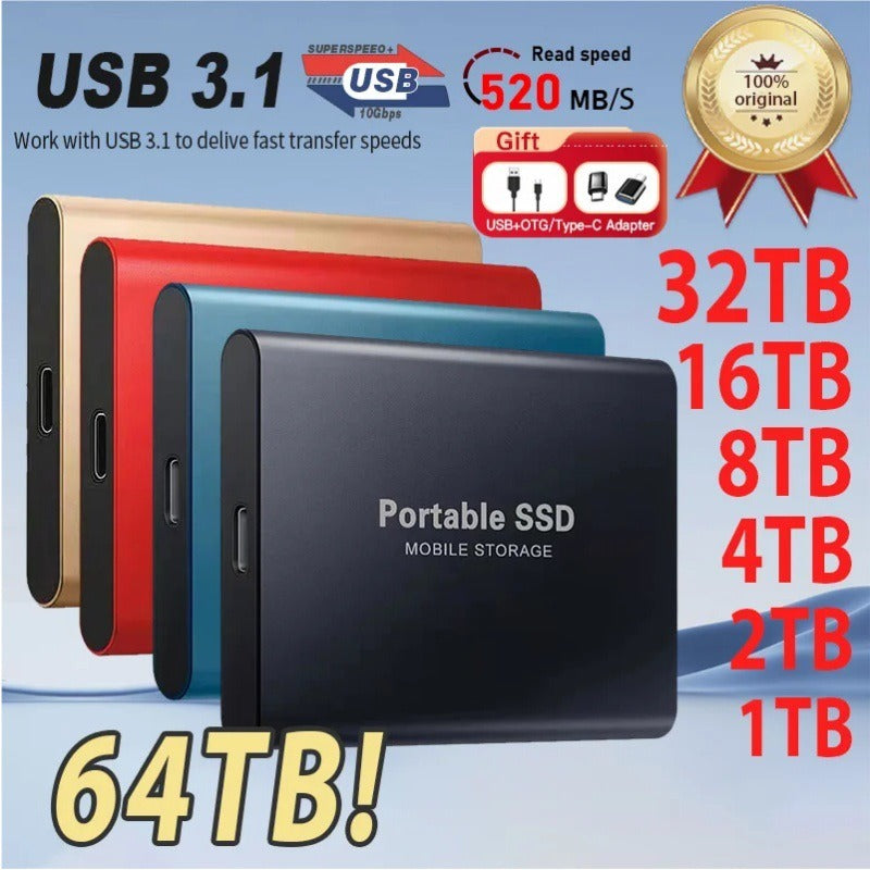 Portable Solid State Drive - USB 3.1 External Computer Storage & Data Backup Drive