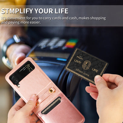 Crossbody Lanyard Leather Card Holder Case for Samsung Galaxy Z Flip 5 / Flip 4 - Fashion Purse Wallet Cover