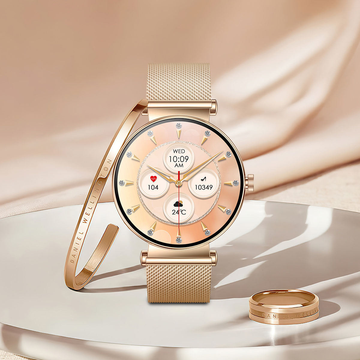 Y16 Ultra-Thin Women's Smart Watch - AMOLED Always-On Display with 466x466 HD Resolution & Mesh Strap