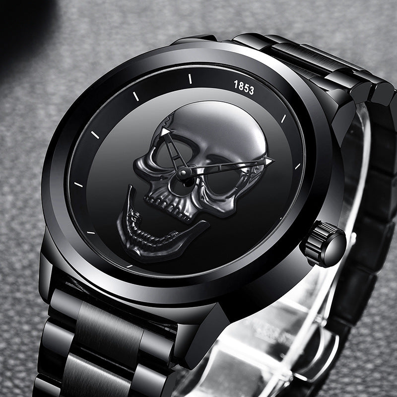 LIGE Men's Creative 3D Skull Watch - Punk Style Stainless Steel Quartz Wristwatch