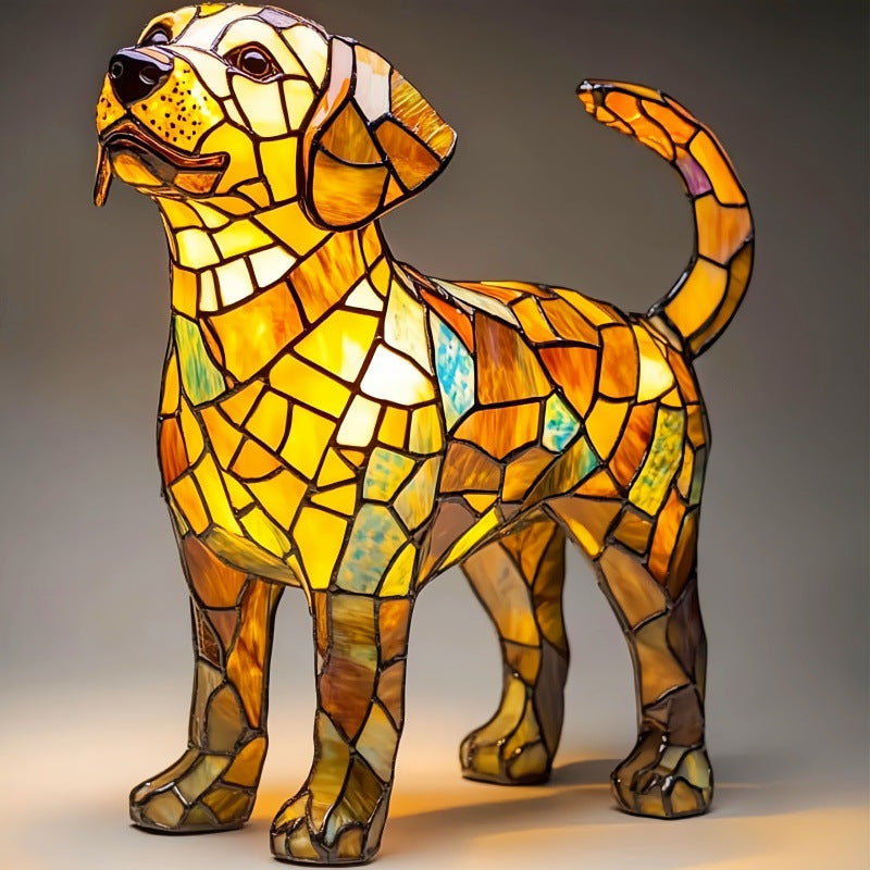 Animal Resin LED Night Light | Cute Tiffany Style Cat Bedside Lamp for Living Rooms and Bedrooms