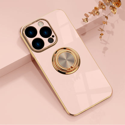 Luxury Plating Ring Holder Case for iPhone 14 13 12 - Magnetic Car Mount Kickstand Soft Silicone Cover