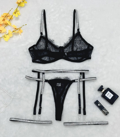 Sexy Cross-border Thong & Garter Lingerie Four-piece Set