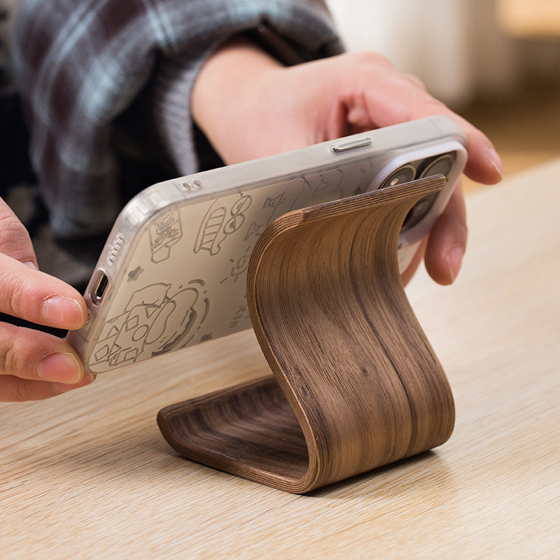Creative S-Shaped Wooden Desktop Phone Stand - Minimalist Portable Cell Phone Holder Bracket