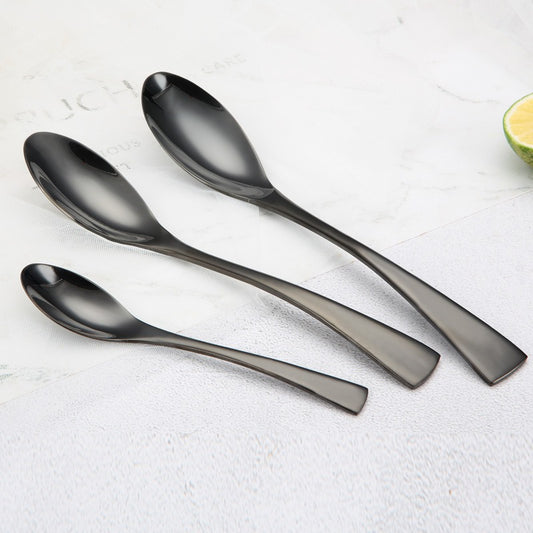 Luxury Titanium Black Stainless Steel Cutlery Set - Modern Western Knife, Fork, and Spoon Set